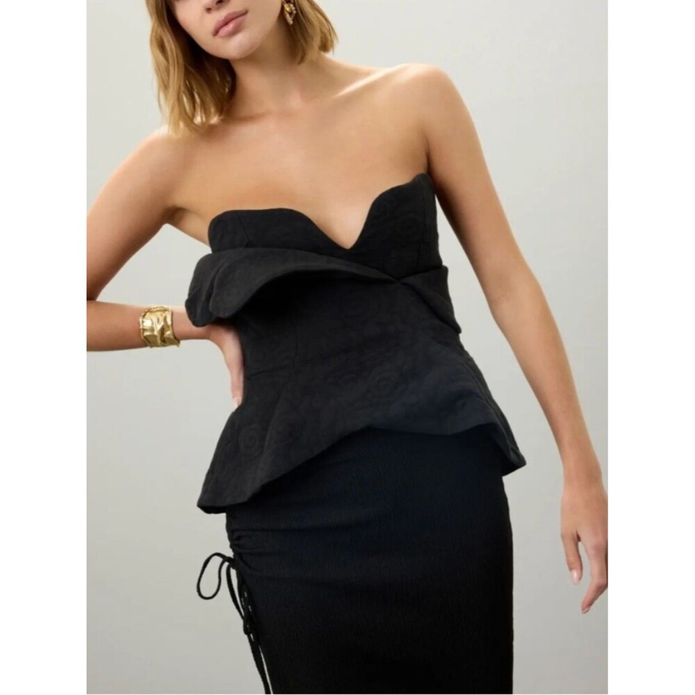 Mara Hoffman sz 2 Black Ruffled Bustier Corset boning Strapless top RTR GUC